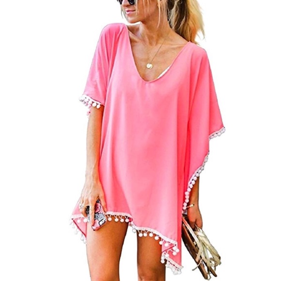Boutique Other - Orange Crush Linen Tassels Boho Beach Cover up